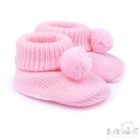 B455-P: Pink Acrylic Bootees with Pom Pom